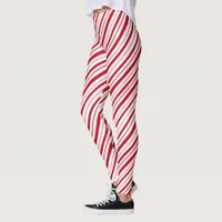 Hand Drawn Peppermint Stripe Classic Fun Christmas Leggings