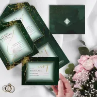 Fine Lines Gold Abstract Wedding V3 Emerald ID867 All In One Invitation