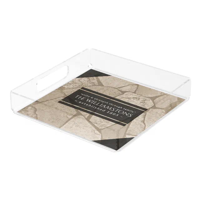 Elegant Sepia Toned Cracked Stones Acrylic Tray