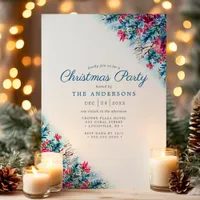 Blue Floral Winter Foliage Christmas Party  Invitation