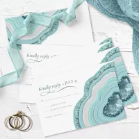 Agate Geode Glitter Wedding Teal ID647 RSVP Card