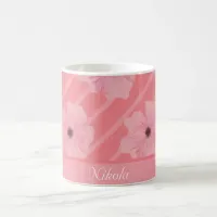 Pink Flowers And Stripes Personalized Coffee Mug