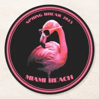 Spring Break Miami Beach Flamingo Sunglasses Round Paper Coaster