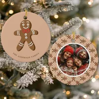 Gingerbread Man Brown Polka Dot Christmas Photo Ceramic Ornament