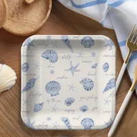 Shells Starfish Sun Fun Text Blue ID918  Paper Plates