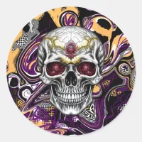 Purple and Black Sugar Skull Halloween or Día de M Classic Round Sticker