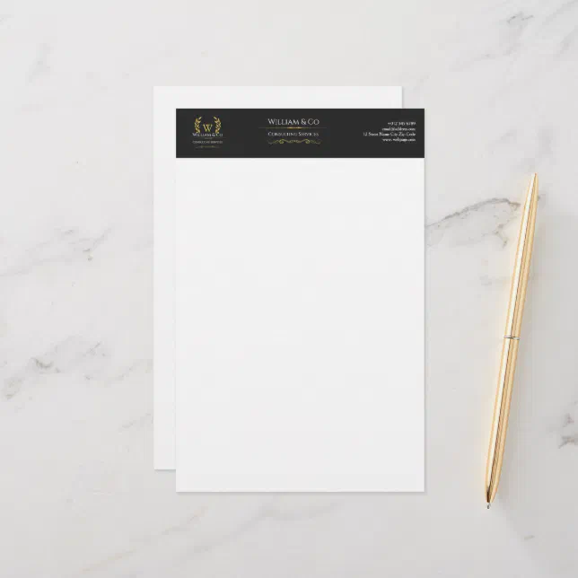 ... Black Gold Monogram Stationery