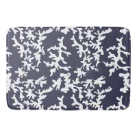 Nautical Navy Blue and White Coral Reef Pattern Bath Mat