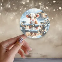 Cute Festive Cow Christmas Classic Round Sticker