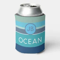 Nautical Ocean Blue Stripes Cruise Ship Can Cooler