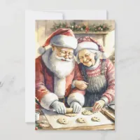 Mr and Mrs Claus Baking Cookies Custom Christmas Invitation