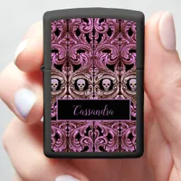 Goth Pink Ornament with Skull Zippo Lighter