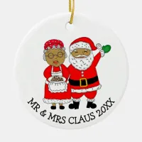 Mr and Mrs Claus, African-American Santa Christmas Ceramic Ornament