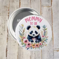 Panda Bear in Flowers Girl's Baby Shower Mom to be Button