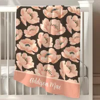 Brown And Peach Peony Elegant Floral Baby Blanket