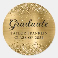 Glittery Gold Class of 2024 Graduate Classic Round Sticker