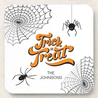 Trick or Treat Typography w/Spiders ID680 Beverage Coaster