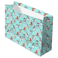 Christmas Snowman Pattern - Aqua Turquoise Large Gift Bag