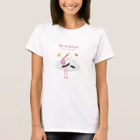 Rustic Stork with Bee & Butterfly Girl Baby Shower T-Shirt