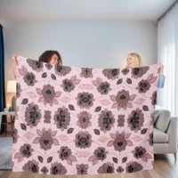 Elegant pink and black lace in vintage style  fleece blanket