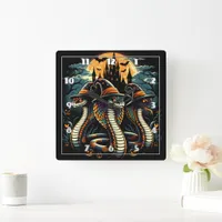 Halloween snakes in a spooky landscape at night square wall clock