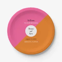 Geometric Pink Orange Wedding Paper Plates