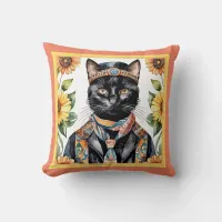 Feline with Scarf 16 inch Throw Pillow