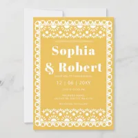 Mexican Fiesta Yellow Papel Picado Boho Wedding Invitation