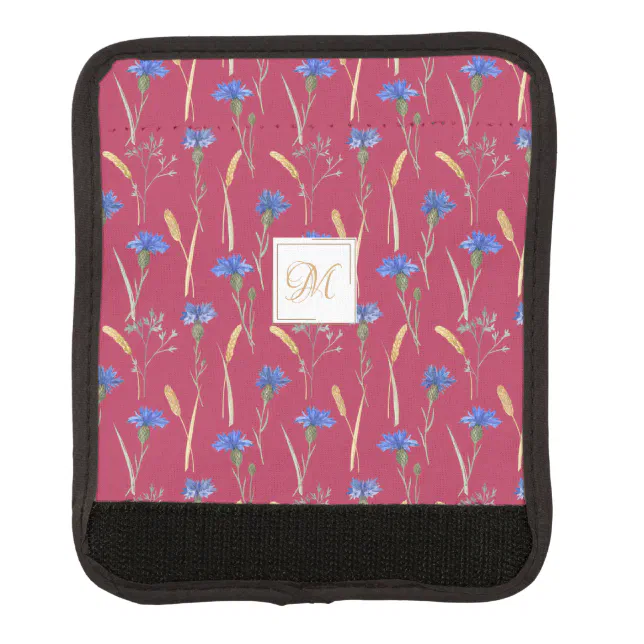 Red Floral Wildflower Monogram Luggage Handle Wrap