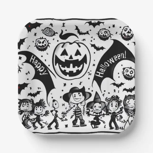 Halloween fiesta en noir et blanc  paper plates