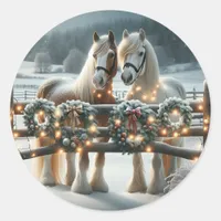 Festive Horses and Christmas Lights Classic Round Sticker