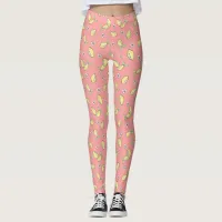 Cute Lemons Yellow  Pink Fun Summer Spring Retro Leggings