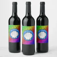 Clambake Seashells Rainbow Pattern Party Wine Label