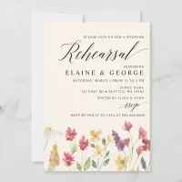 Elegant Boho Summer Wildflowers Rehearsal Dinner Invitation