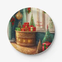 Festively decorated room, traditional Christmas  Paper Plates