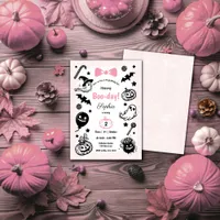 Halloween Spooky Simple Pink Ribbon Girl Birthday  Invitation