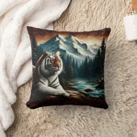 Bengal Tiger Relaxing Near Mountain Stream Throw Pillow