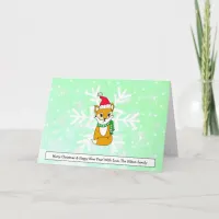 Festive Little Fox in Santa Hat and Snowflake Card
