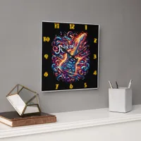 Electric guitar with vibrant swirls square wall clock