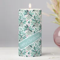 Teal Christmas Holly Berries Pattern#17 ID1009 Pillar Candle