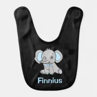 Black and Blue Cute Personalized Baby  Elephant Baby Bib