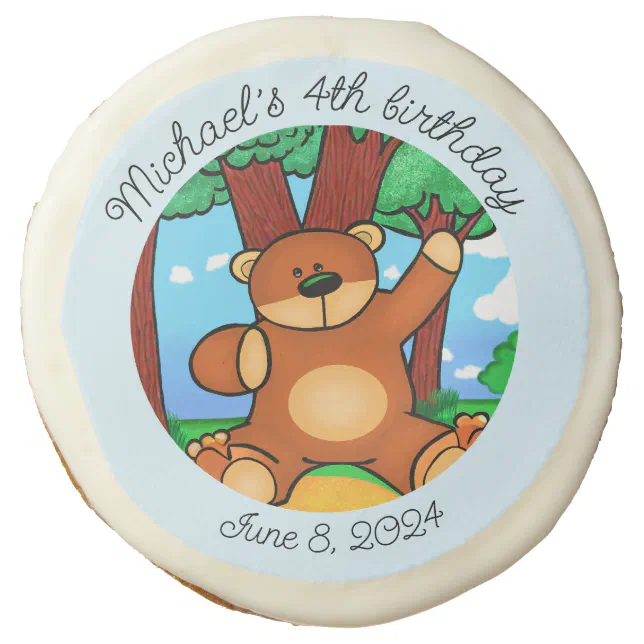 Bear in grassland birthday  sugar cookie