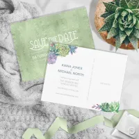 Succulents and Sparkle Save the Date Green ID515 Announcement Postcard