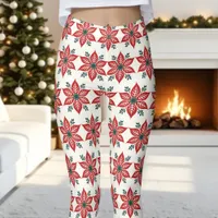 Red and Green Poinsettia Pattern Christmas Leggings