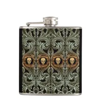 Goth Sage Green Ornament With Skull Hip Flask