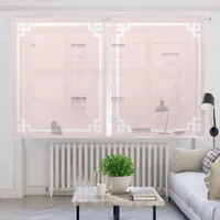 Blush and White Bold Greek Key Border Sheer Curtains