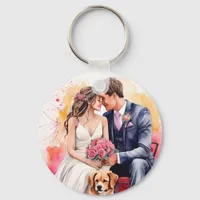 Beautiful Wedding Couple Watercolour Keychain