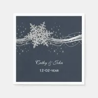 Blue Silver Snowflakes personalized wedding napkin