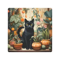 A Black Cat With Houseplants Metal Print