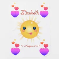 Bright Yellow Happy Sun and Pink Hearths Baby Blanket